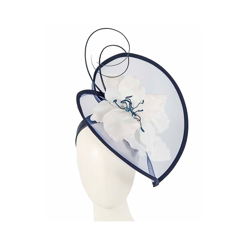Large navy & white flower heart fascinator