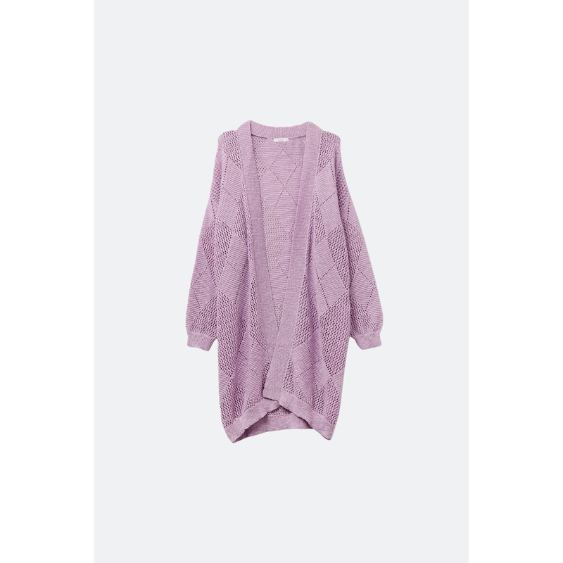 Lavender Draped Cardigan With Crochet Design