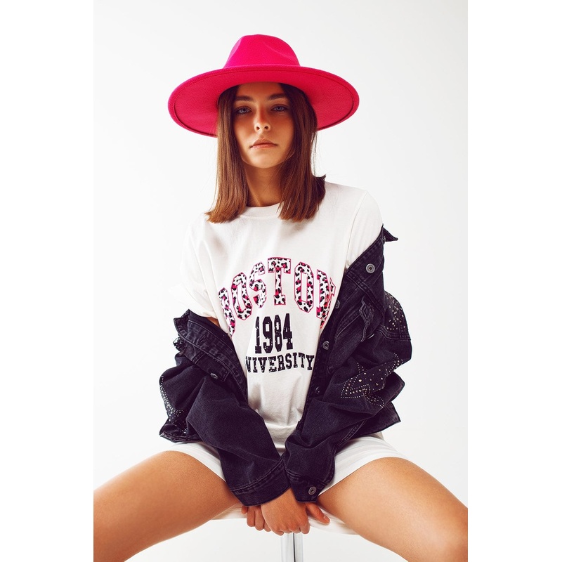 Midi T-Shirt Dress In White Boston 1984 University