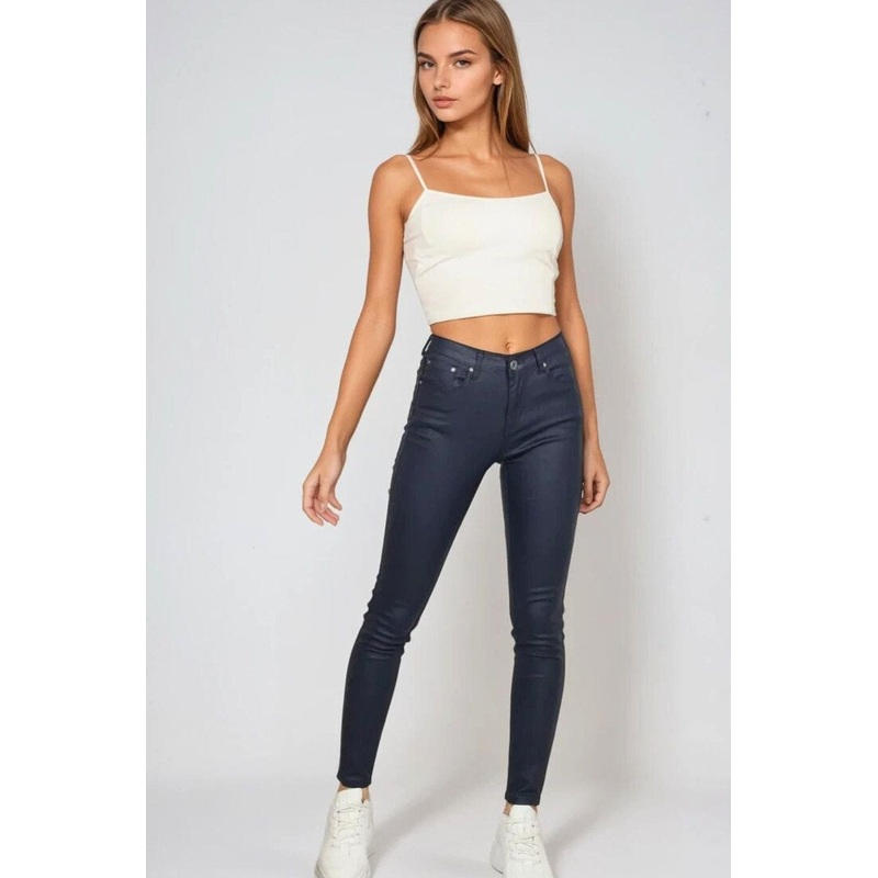 Navy Faux Leather Super Skinny Pants