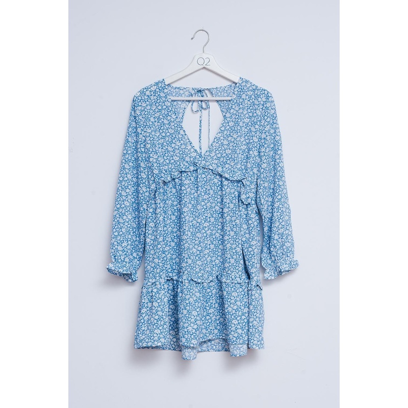 Open Back Mini Tea Dress In Blue Floral