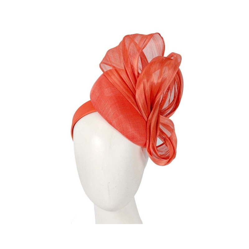 Orange pillbox fascinator with silk abaca bow by Fillies Collection