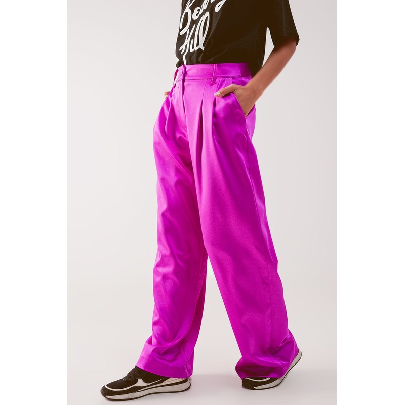 Palazzo Pleated Pants In Fuchsia