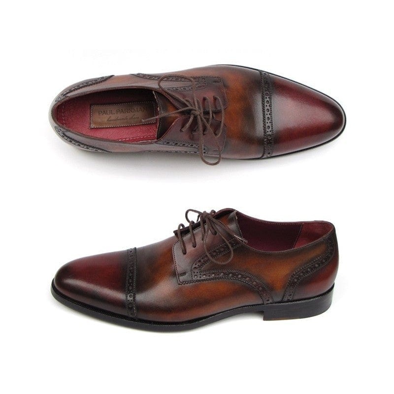Paul Parkman Men’s Bordeaux / Tobacco Derby Shoes Leather Upper and Leather Sole (ID#046-BRD-BRW)