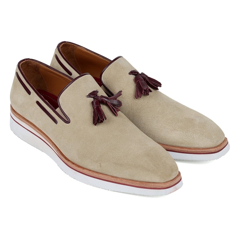 Paul Parkman Men’s Smart Casual Tassel Loafers Beige Suede (ID#181-BEI-SD)