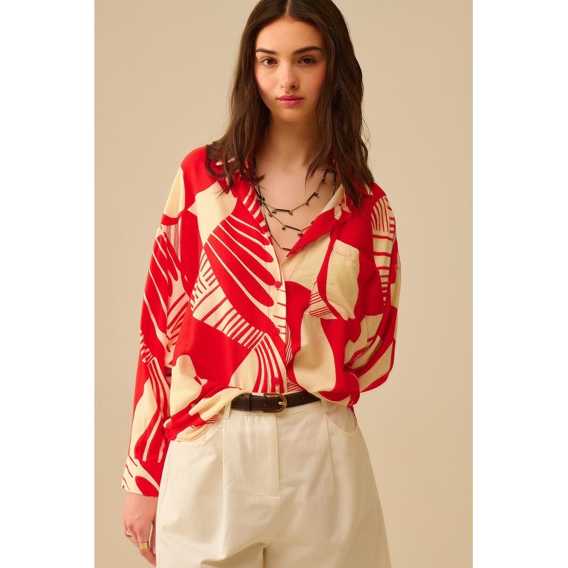 Red Polo Shirt With Abstract Print