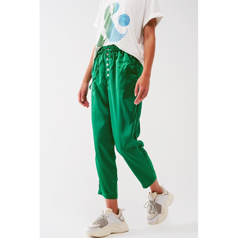 Satin Cropped Pants In Green
