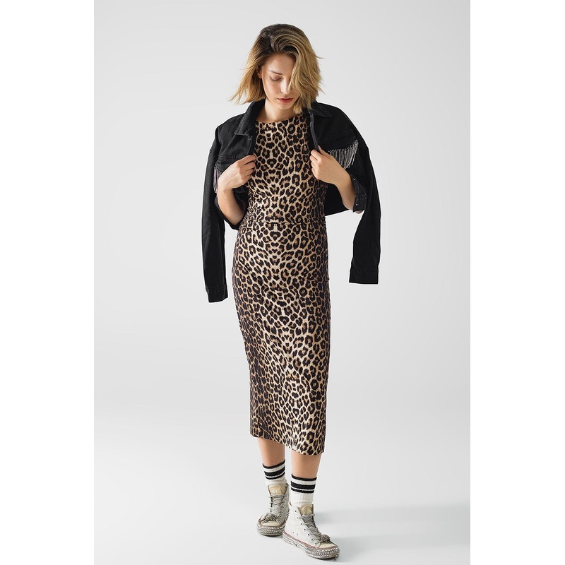 Sleeveless Leopard Print Spandex Dress