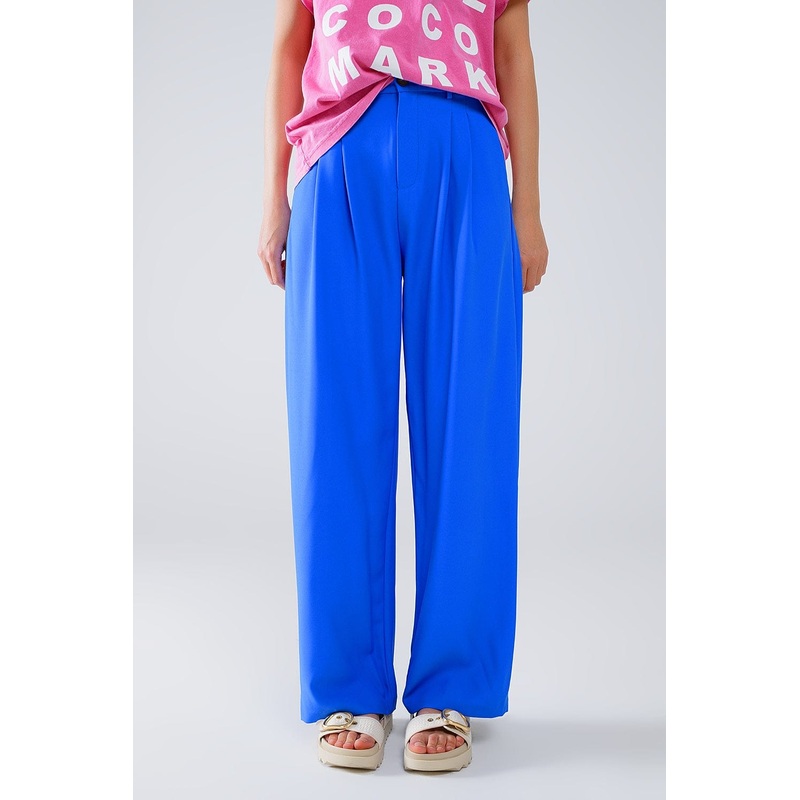 Straight Leg Trousers With Side Pockets And Darts In Blue