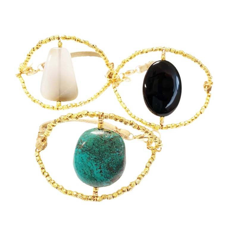 Sunera Gold Plated Bracelet in Turquoise, Chalcedony, or Black Onyx