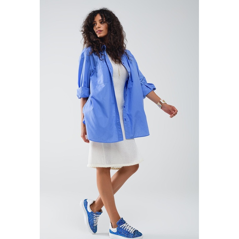 Super Oversized High Low Shirt In Blue