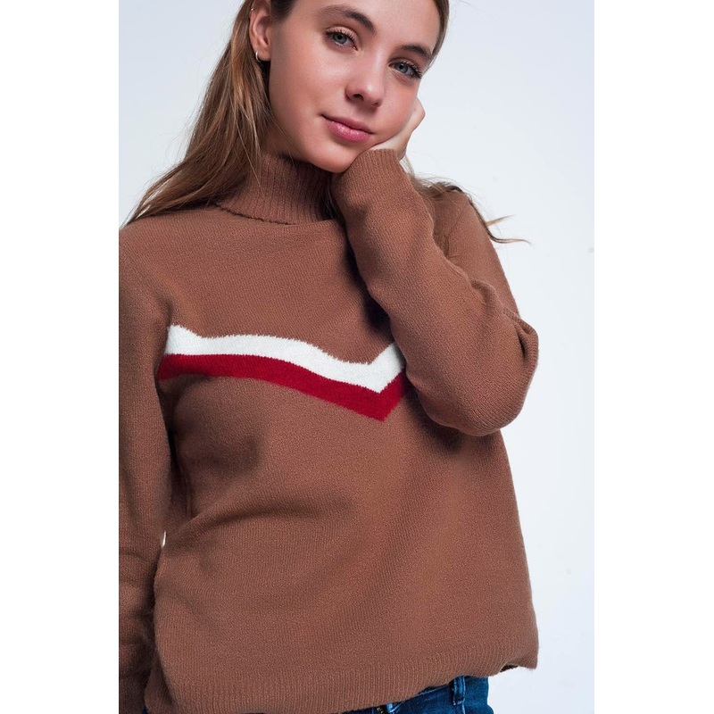 Sweater With Chevron Detail In Brown