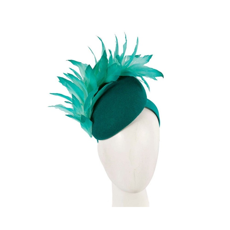 Teal feather winter facing fascinator
