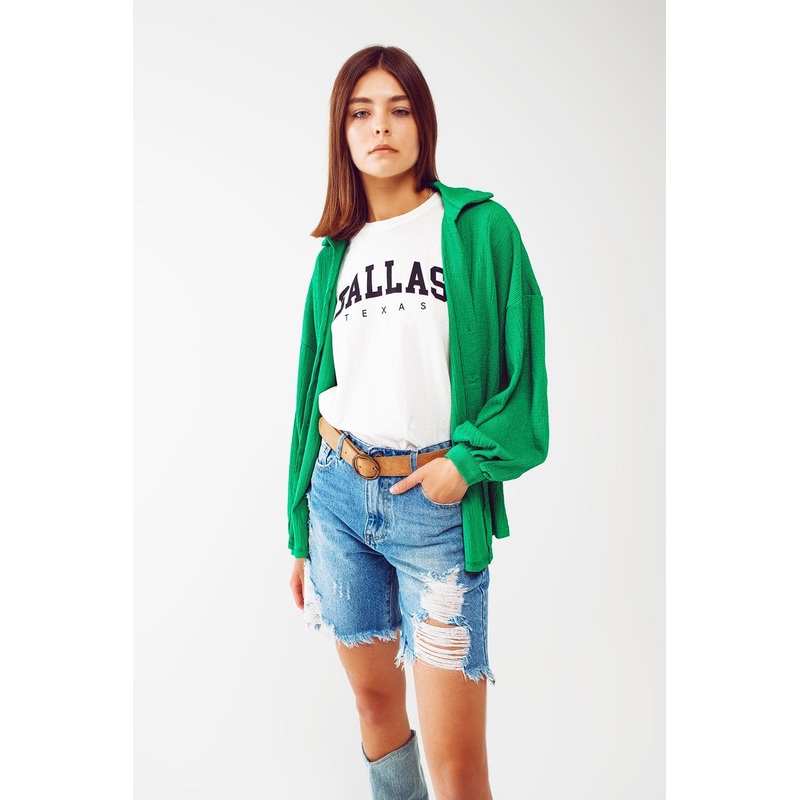 Textured Shirt With Balloon Sleeves In Green