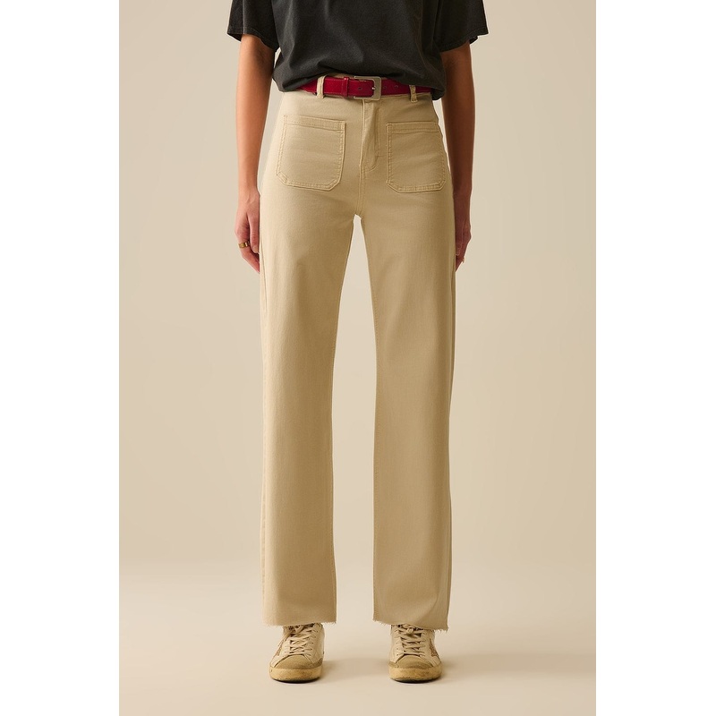 Wide Leg Pants With Front Pockets In Beige