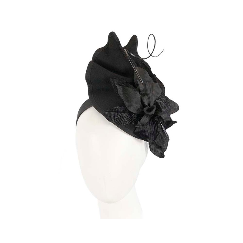 Black autumn winter felt fascinator by Fillies Collection