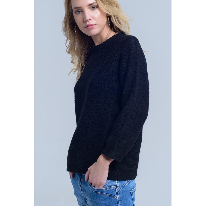 Black Knitted Crew Neck Sweater