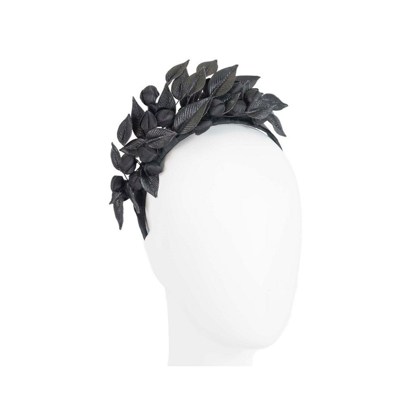 Black sculptured leather flower headband fascinator by Max Alexander