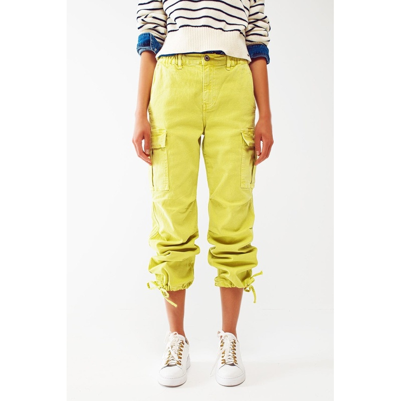 Cargo Pants With Tassel Ends In Lime