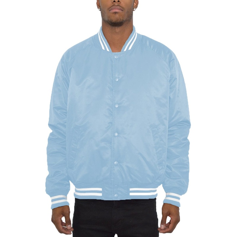 Classic Varsity Windbreaker Bomber Jacket in Sky Blue