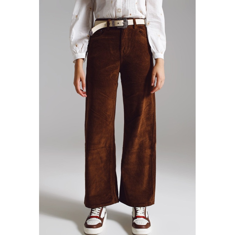 Cropped Cord Pants In Brown