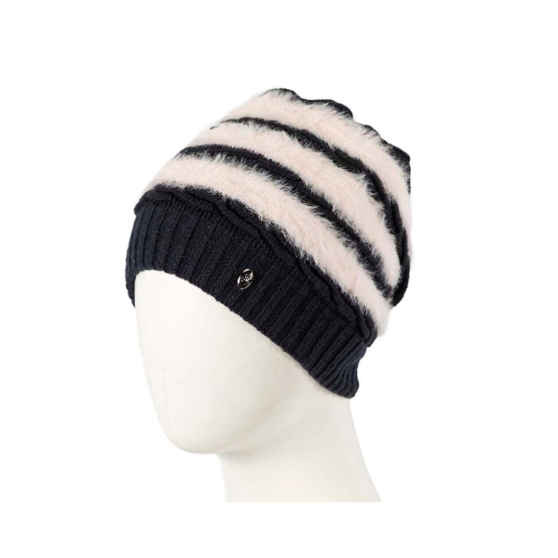 European made navy and ivory beanie