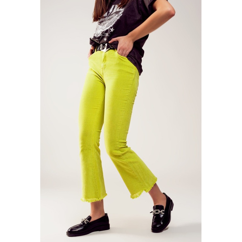 Flare Corduroy Pants In Lime Green