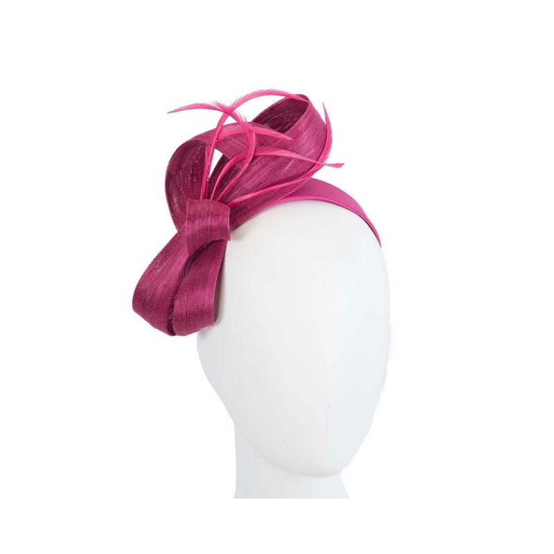 Fuchsia abaca loops and feathers racing fascinator by Fillies Collection