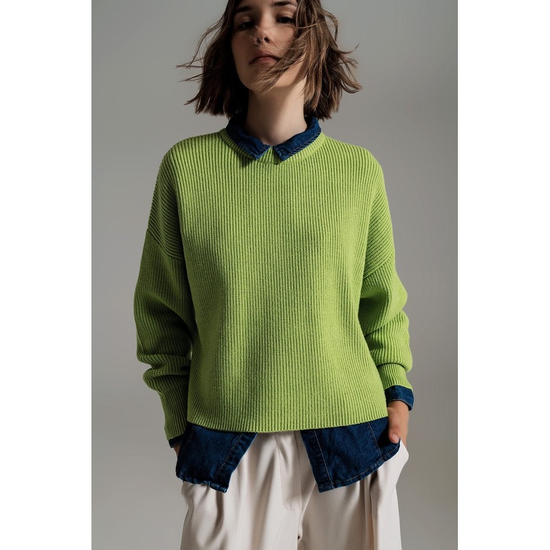 Green Chunky Knitted Relaxed Jumper