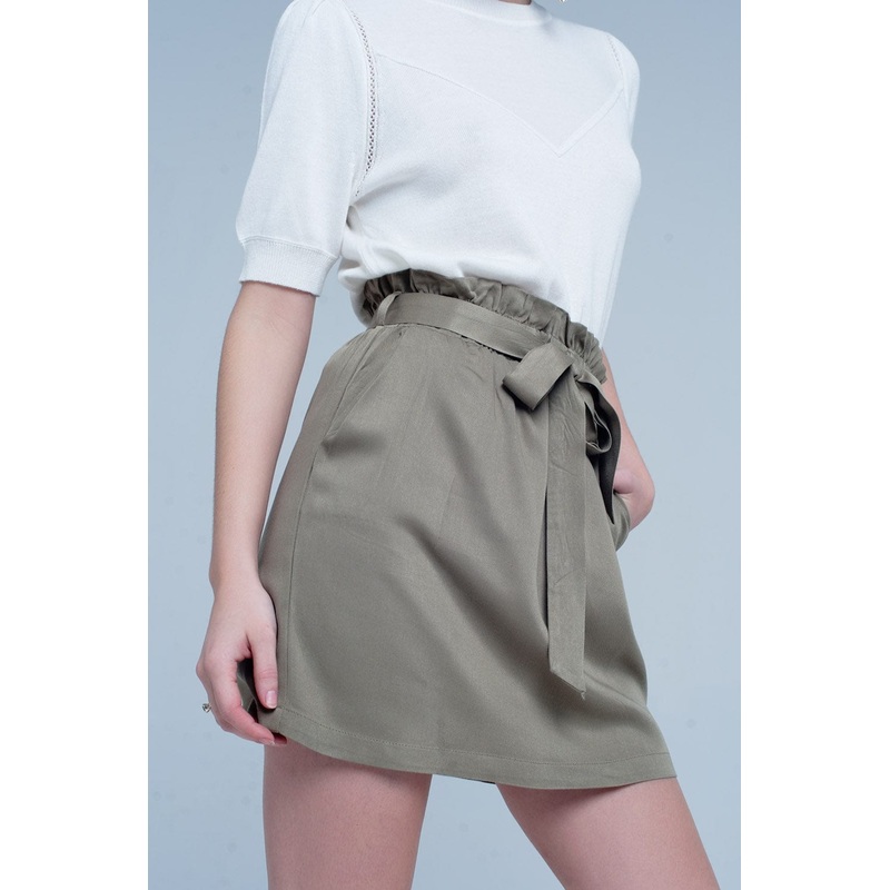 Khaki Mini Skirt With Bow Detail