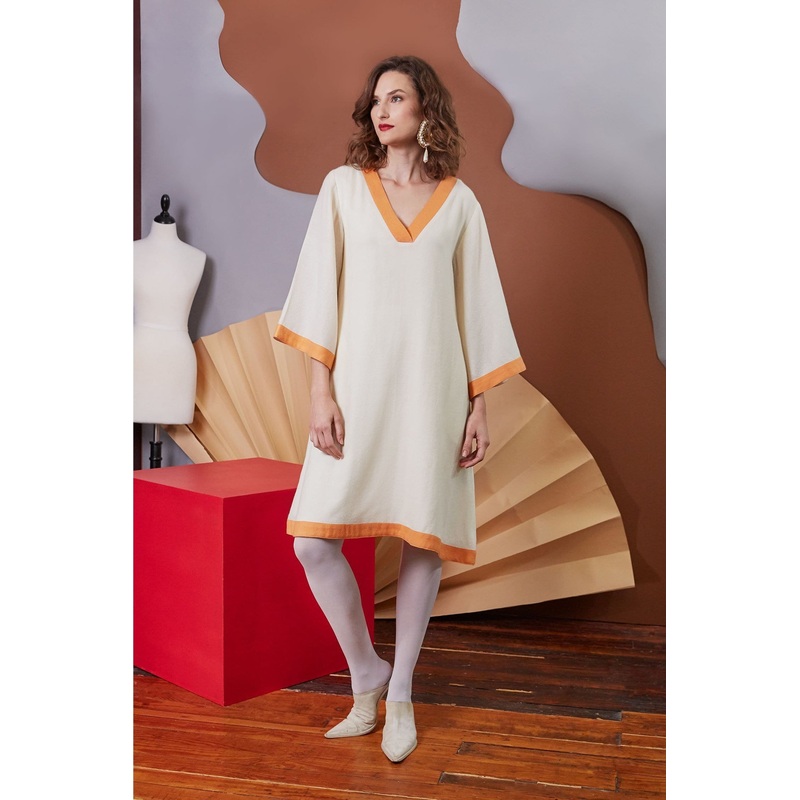 Lavanya Coodly Women’s Off-White Merino Wool Felicity V-Neck Midi Dress