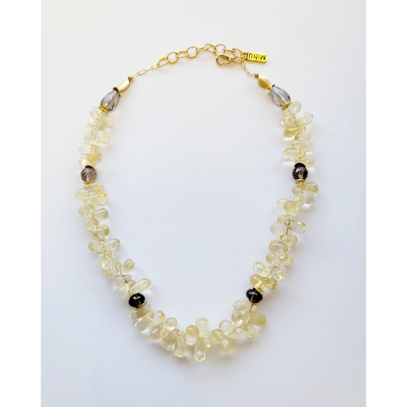 Lemona 16-18″ Statement Necklace in Citrine Drops & Smoky Quartz Stones | MINU