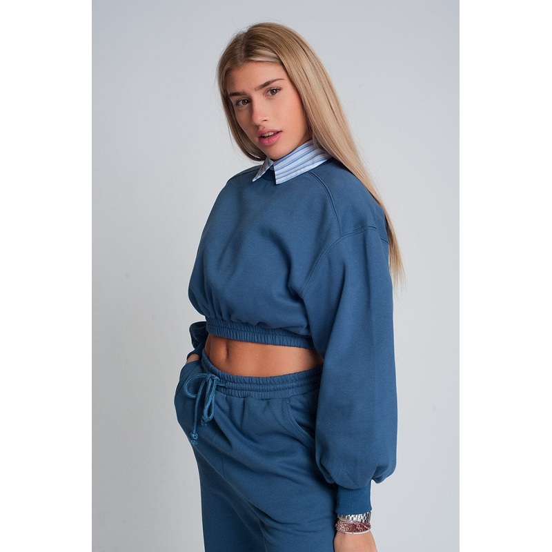 Oversized Cropped Sweatshirt In Blue