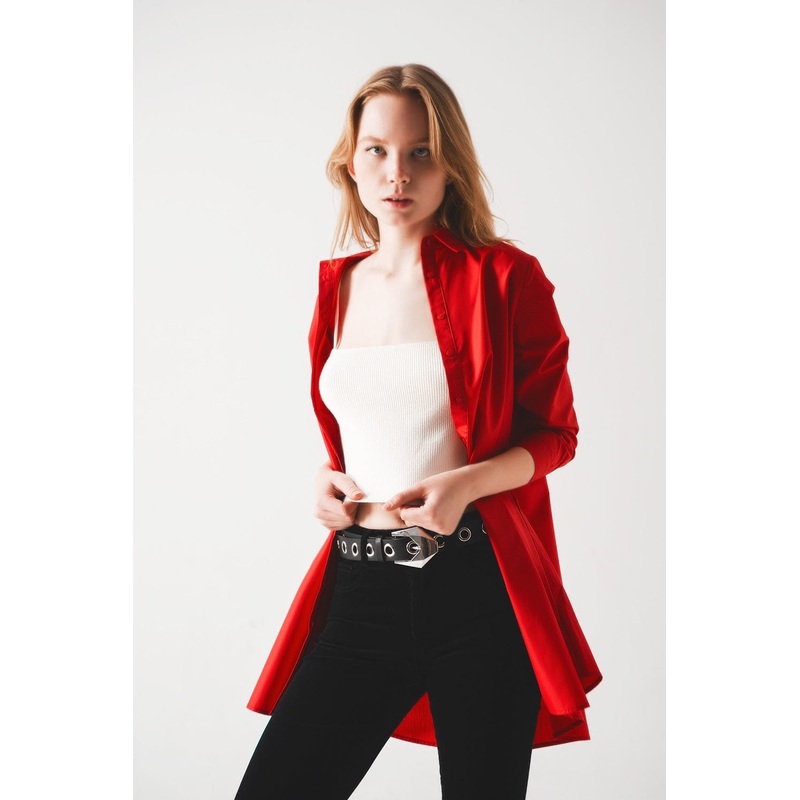 Oversized Shirt In Bold Red