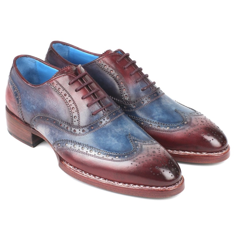 Paul Parkman Goodyear Welted Two Tone Wingtip Oxfords Blue & Bordeaux (ID#27LD77)