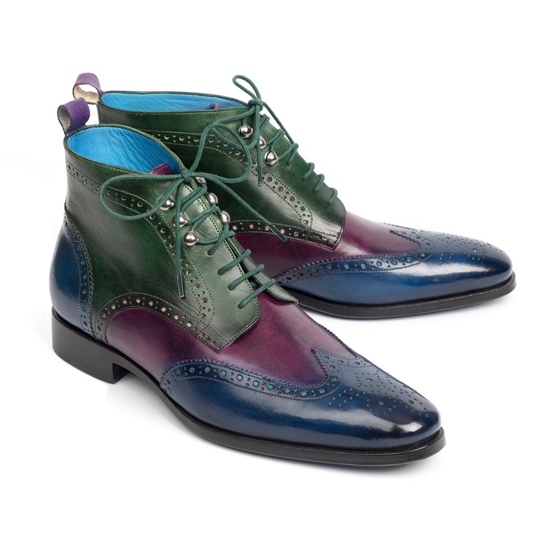 Paul Parkman Wingtip Ankle Boots Three Tone Blue Purple Green (ID#777-BLU-PRP)