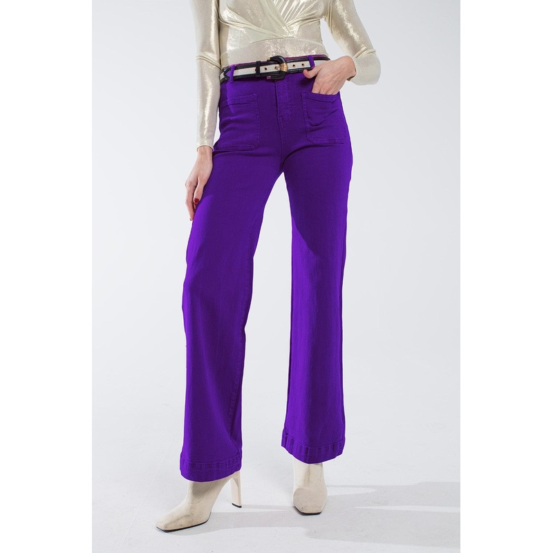 Purple Flair Jeans With Large Front Pockets