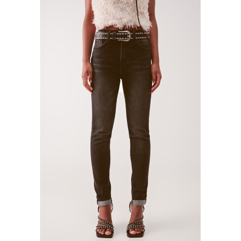 Super High Waist Skinny Jeans In Washed Black