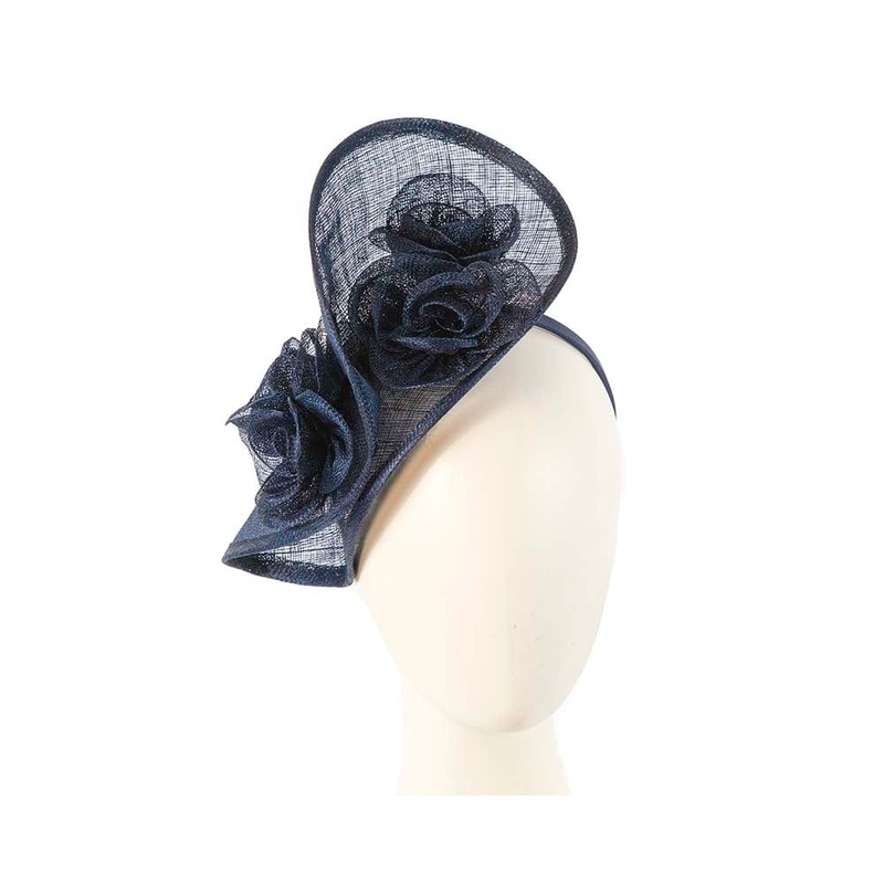 Tall navy sinamay fascinator by Max Alexander