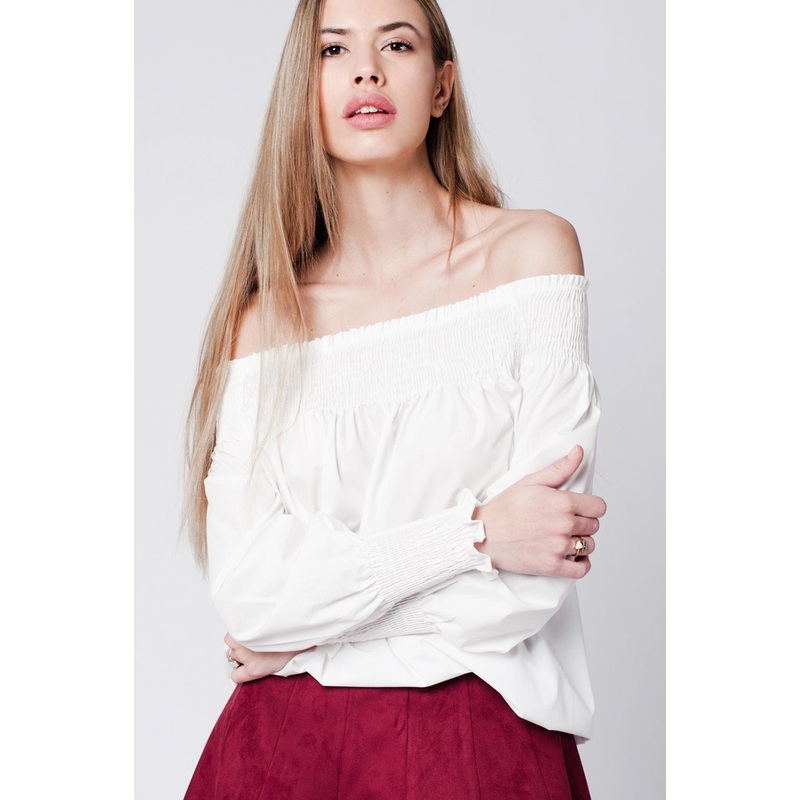 White Cold Poplin Shoulder Top