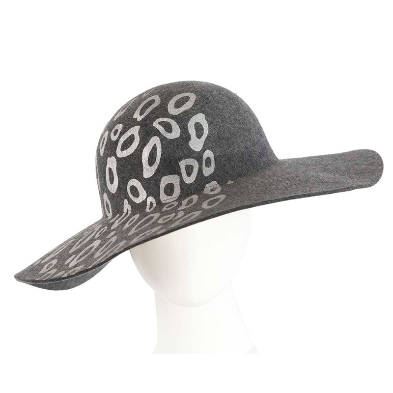 Wide brim charcoal winter cloche hat by Cupids Millinery Melbourne