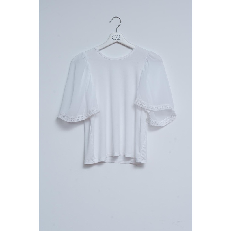 Angel Sleeve Tea Blouse In White