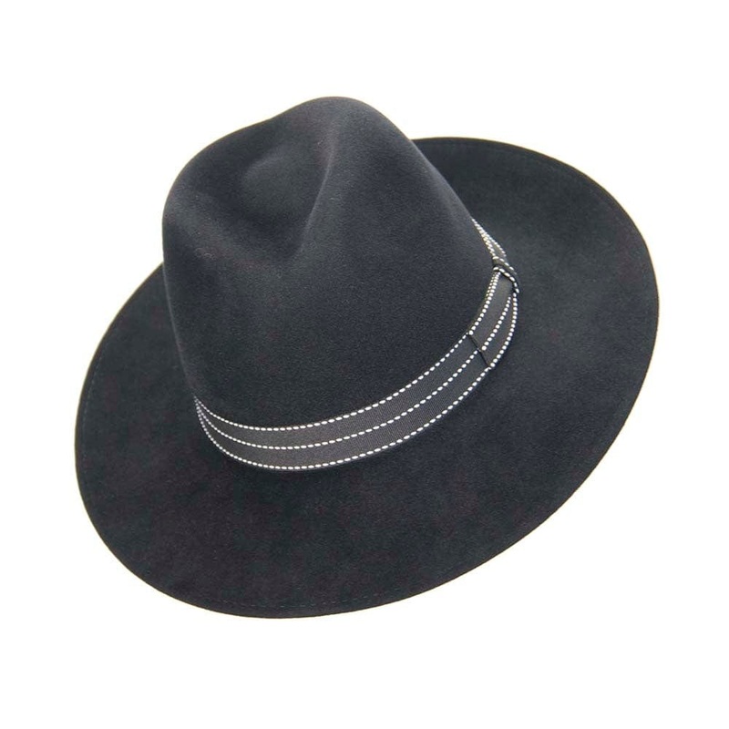 Black wide brim rabbit fur fedora hat