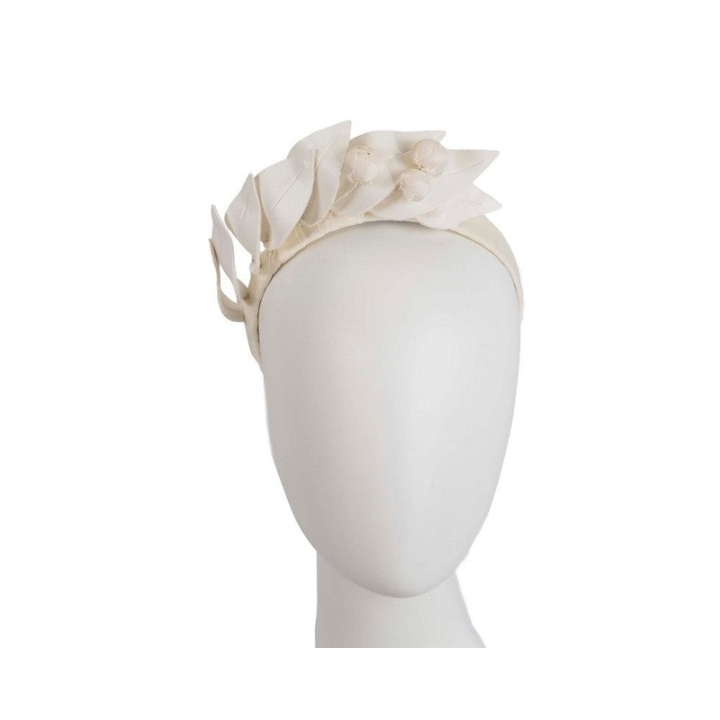 Cream sculptured leather headband racing fascinator by Max Alexander