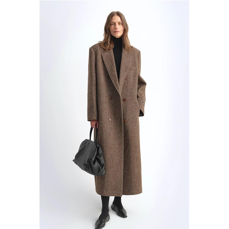 “Desert City” Italian Imported Wool Blended Herringbone Pattern Woolen Coat for Women Autumn and Winter