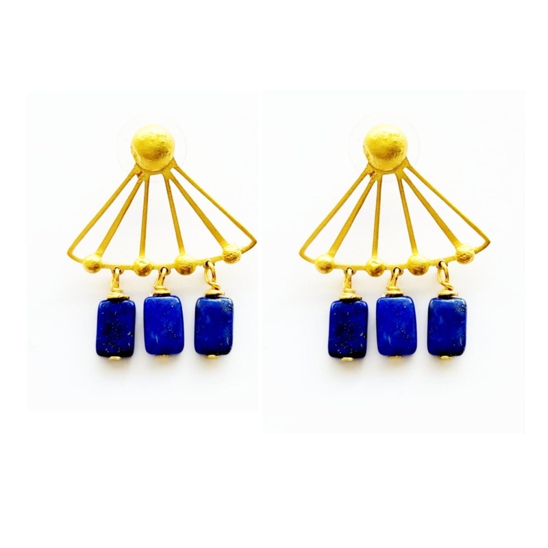Dila Gold Plated Triangle-Shaped Earrings with Lapis Dangles | MINU