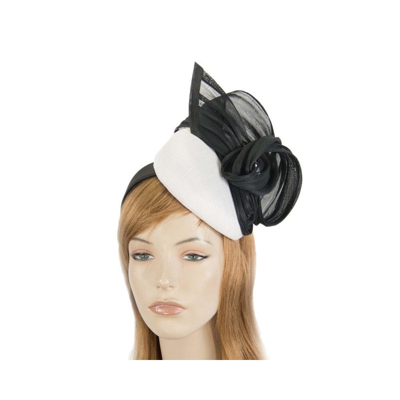 Elegant white & black pillbox racing fascinator by Fillies Collection
