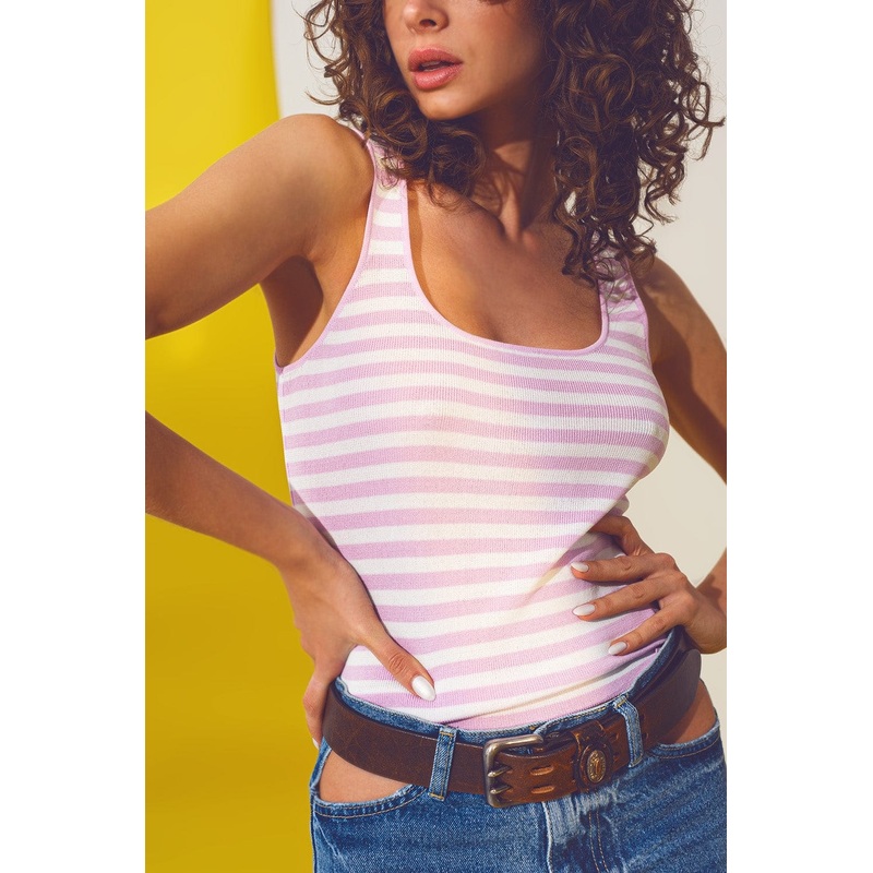 Fine Knitted Top In Pink And White Stripes