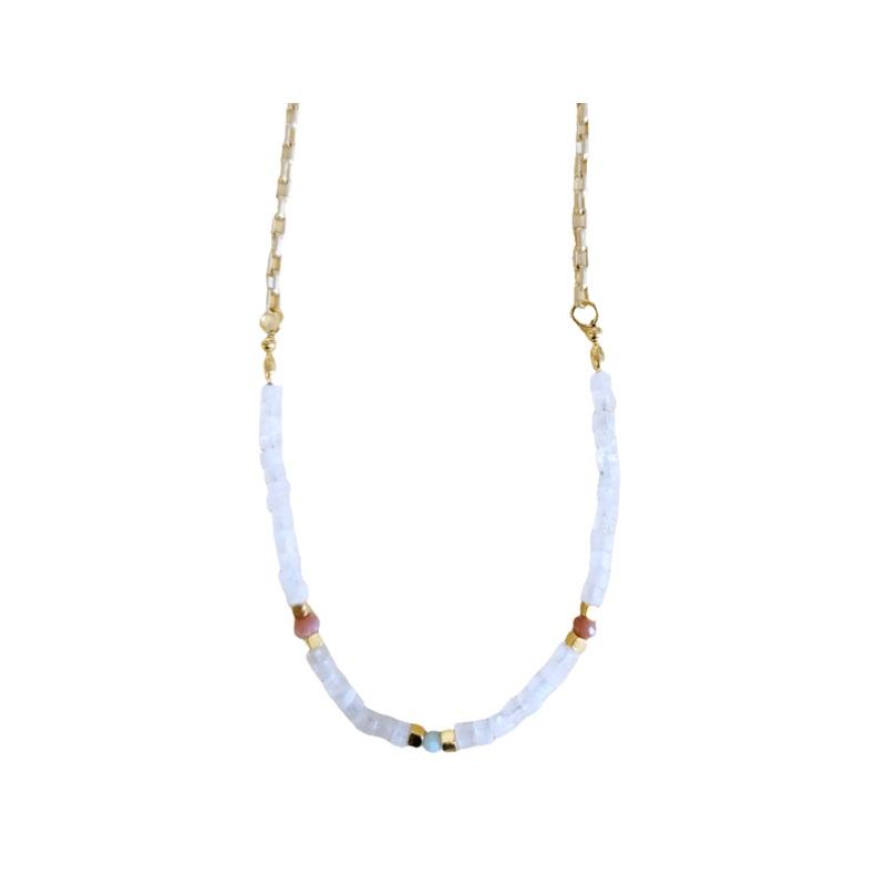 Gold Plated 16″ Necklace with Faceted Moonstone Rondelles | MINU
