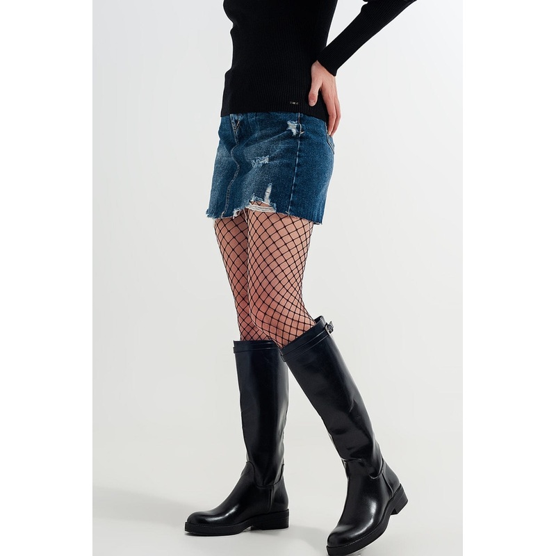 High Waisted Denim Mini Skirt With Medium Washed Ripped